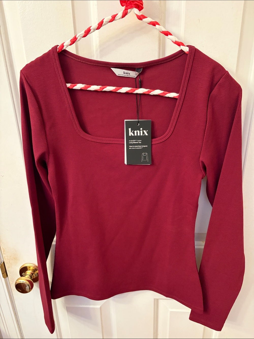 New!! knix Ribbed Square Neck Long Sleeve Top - Wine
